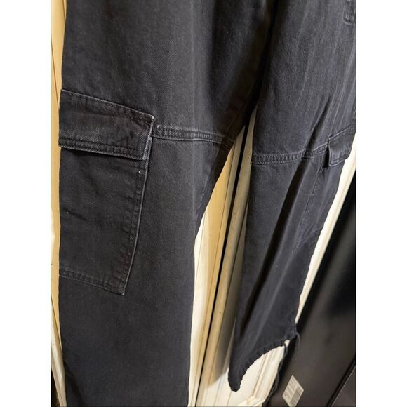 Zara Women's High Rise Elastic Back Waist Cargo Jogger Jeans Black Small - Picture 5 of 13